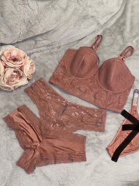 Victorias Secret Withered Rose Long Line Bustier Bra & Cheeky Set 38DD/L NWOT